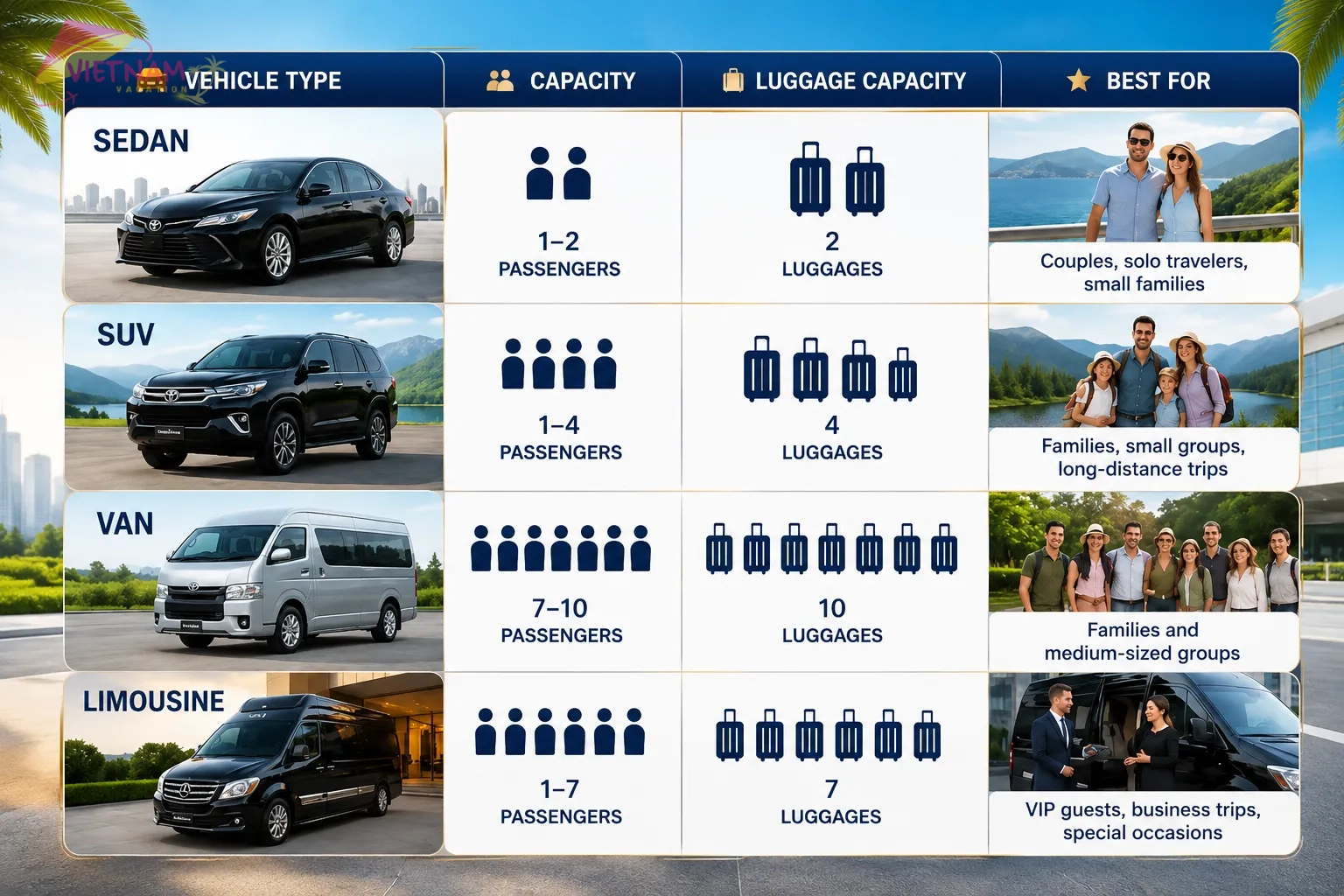 Vehicle Options - Vietnam Vacation Travel