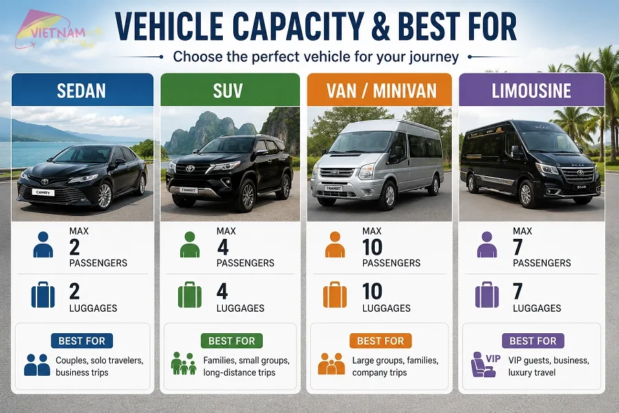 Private Vehicle Options - Vietnam Vacation Travel
