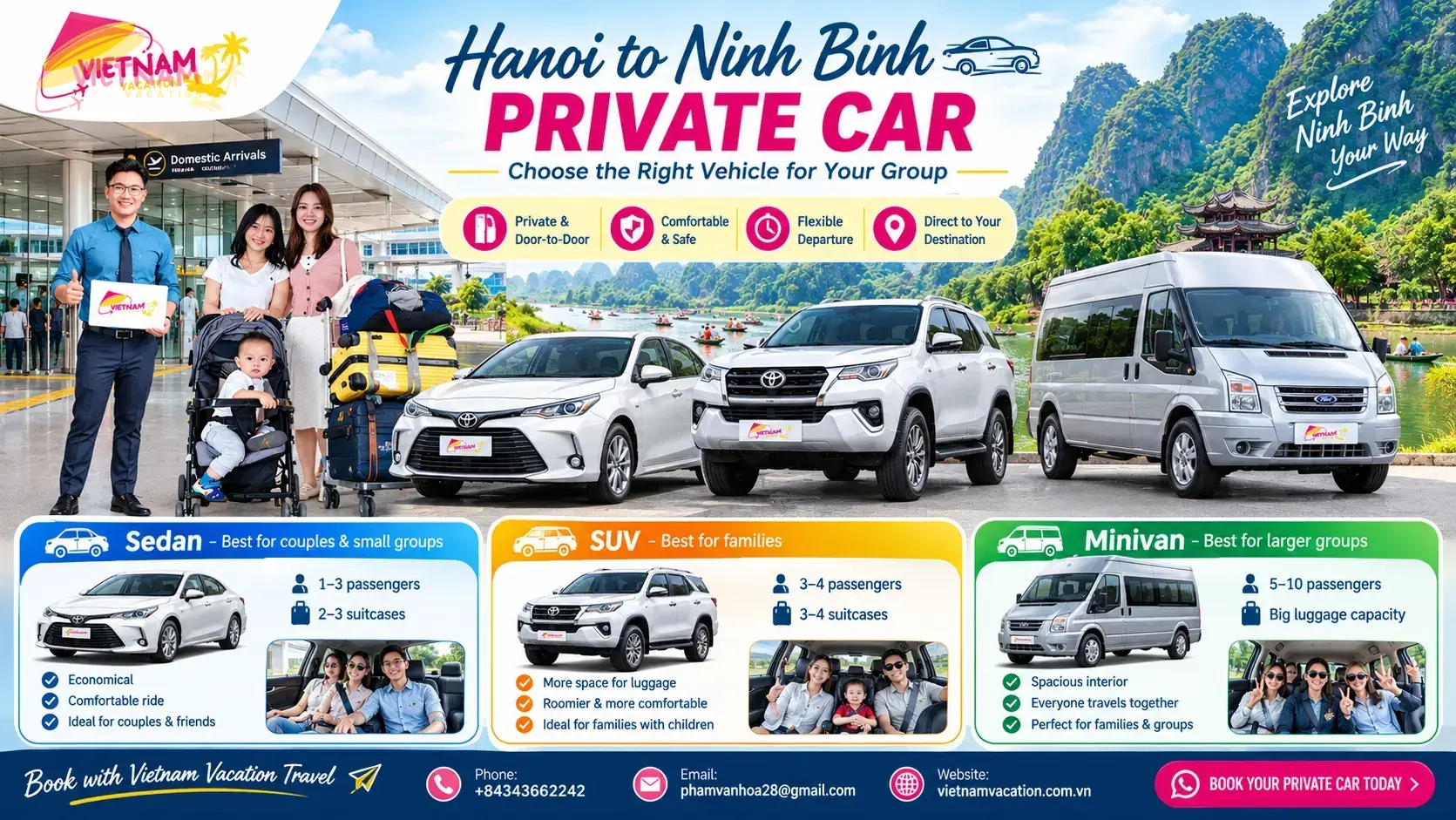 Hanoi to Ninh Binh private car fleet